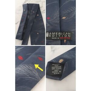 American Edition Tie  Vtg Navy w/Red & Gold Leaves‎ Business Made in USA READ
